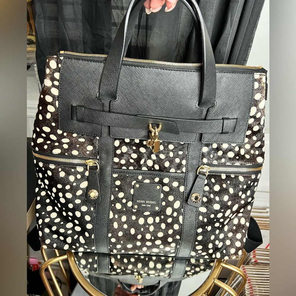 Henri Bendel Leopard Print Jetsetter Backpack Calf hair